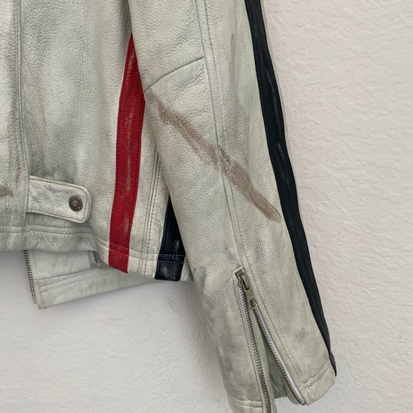 GENUINE Parasuco Leather Distressed Biker Jacket, Large, White - Picture 10 of 11
